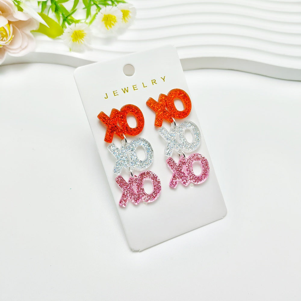 Wholesale Valentine's Day Heart Acrylic Plate Printed Bowknot Earring Set